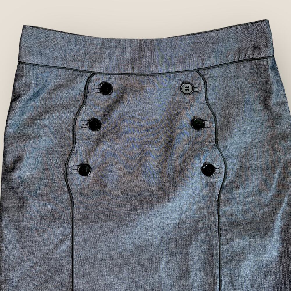 Anthropologie Cidra Pencil Skirt Casual Sailor Double Buttons Slit Gray Lined - Picture 3 of 7